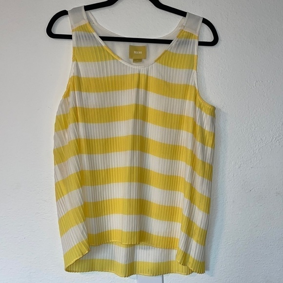 Anthropologie Tops - Anthropologie Maeve Yellow Striped Pleated Tank Top